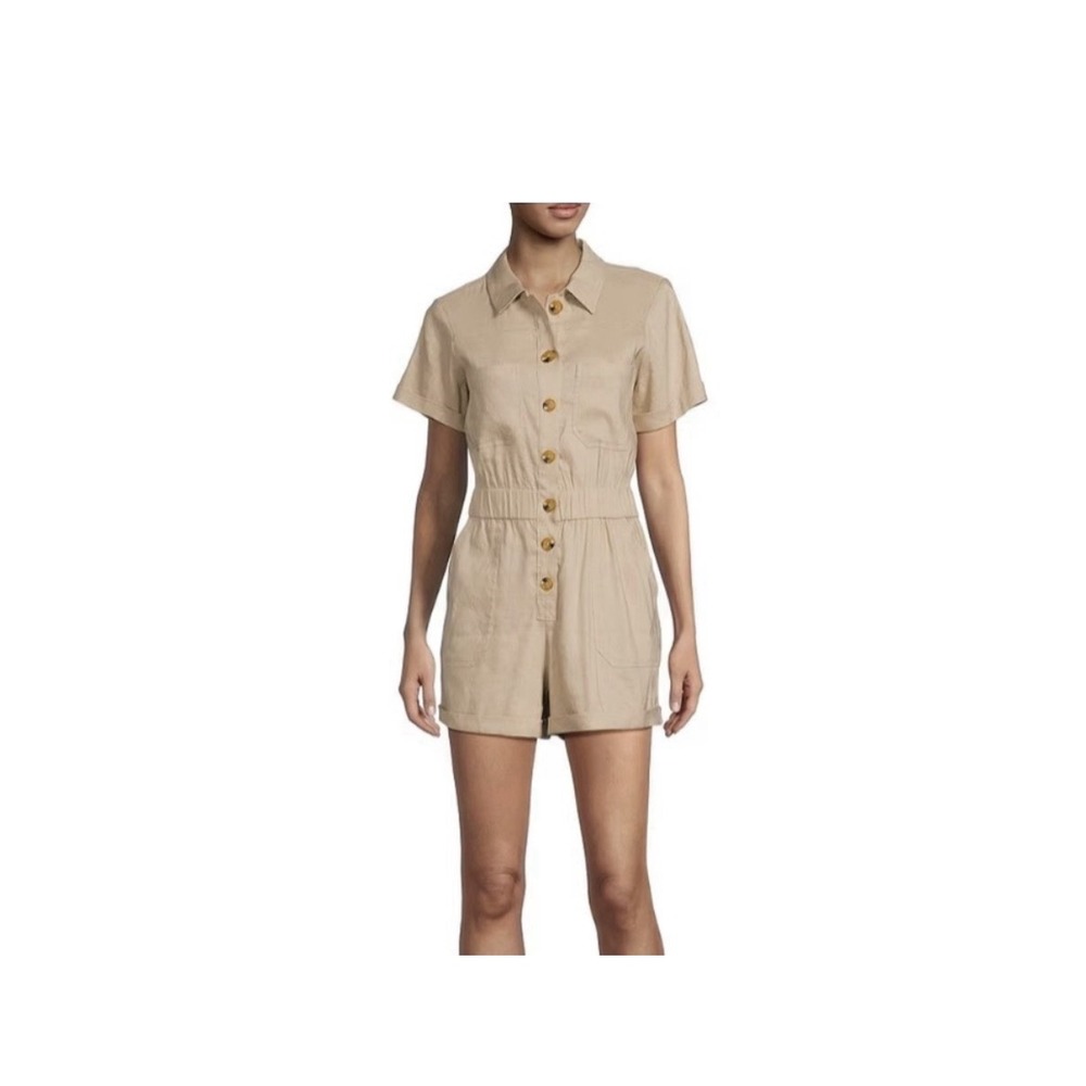 Gianni Bini Tori‎ Linen-Blend Button-Down Romper-Women's Size Large NWOT